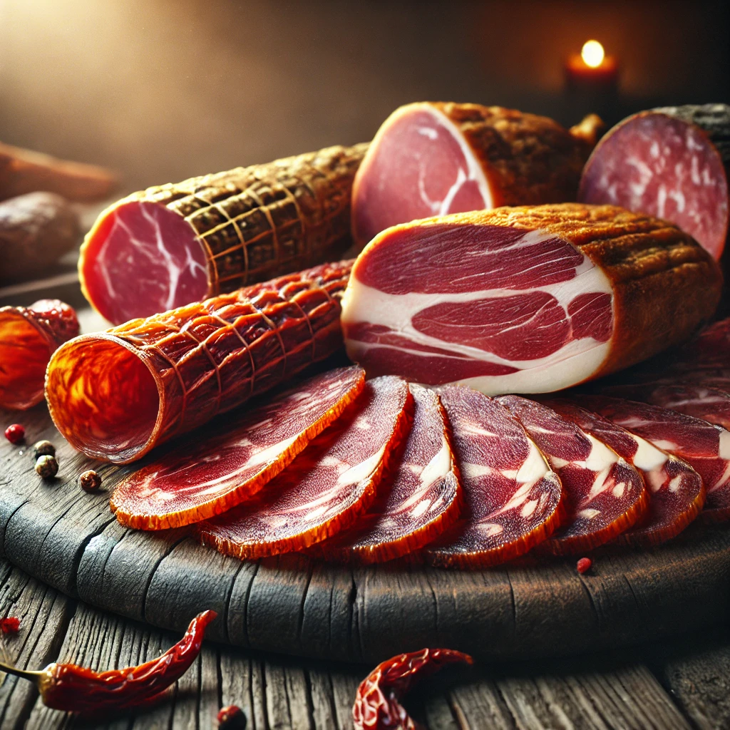 Wędliny: jamón, chorizo
